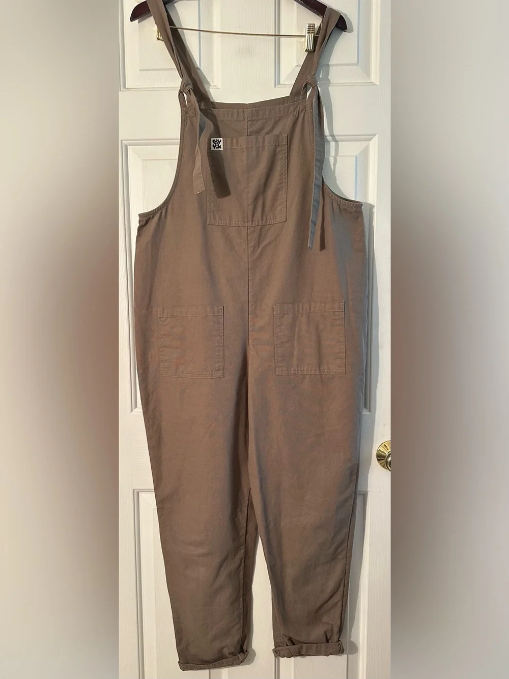 LUCY & YAK 6/8 Streetwear Utility Organic Cotton Jumpsuit Overalls Cappuccino